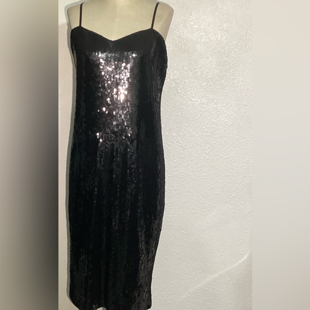 Express Black Sequins Spaghetti Strap Stretchy Dr… - image 1